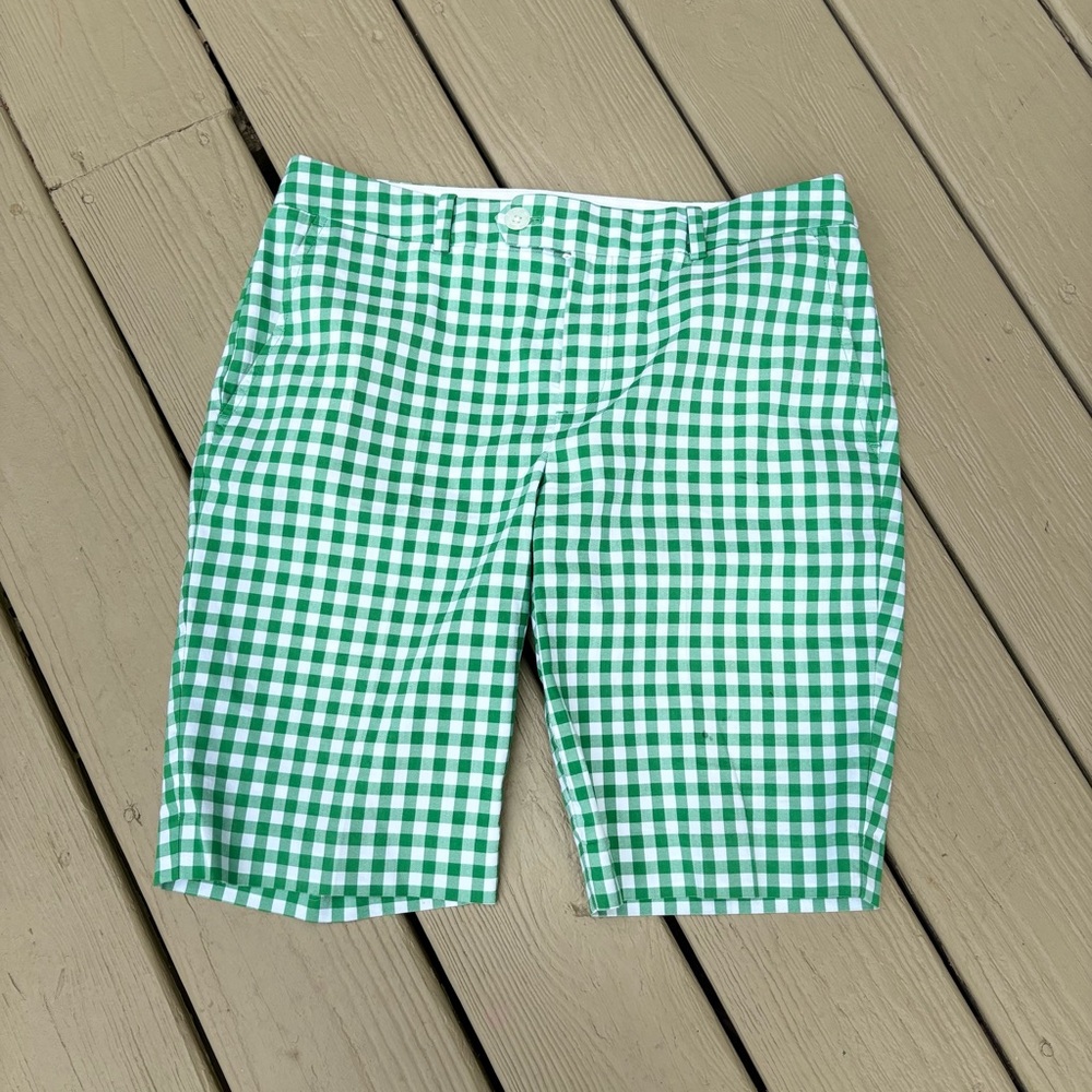 NWOT POLO GOLF Ralph Lauren Green Checkered Flat Front Shorts, Size: 4